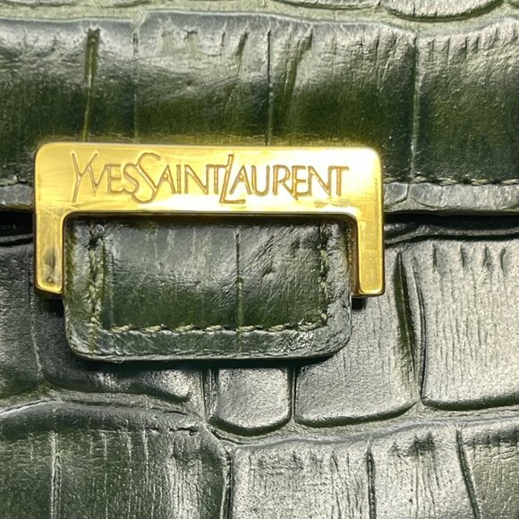 Yves Saint Laurent Dark Green Crocodile Embossed Leather Long Wallet - Preowned - Picture 3 of 12